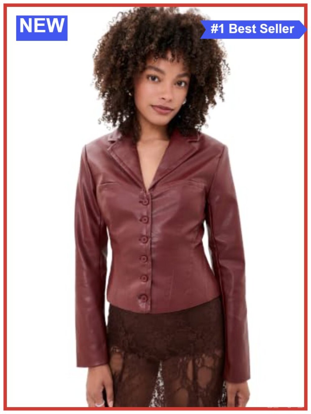 Faux Leather Moto Jacket Corset Seam Notch Lapel Button Front